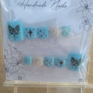Handmade Blue Butterfly Toe Nail Set